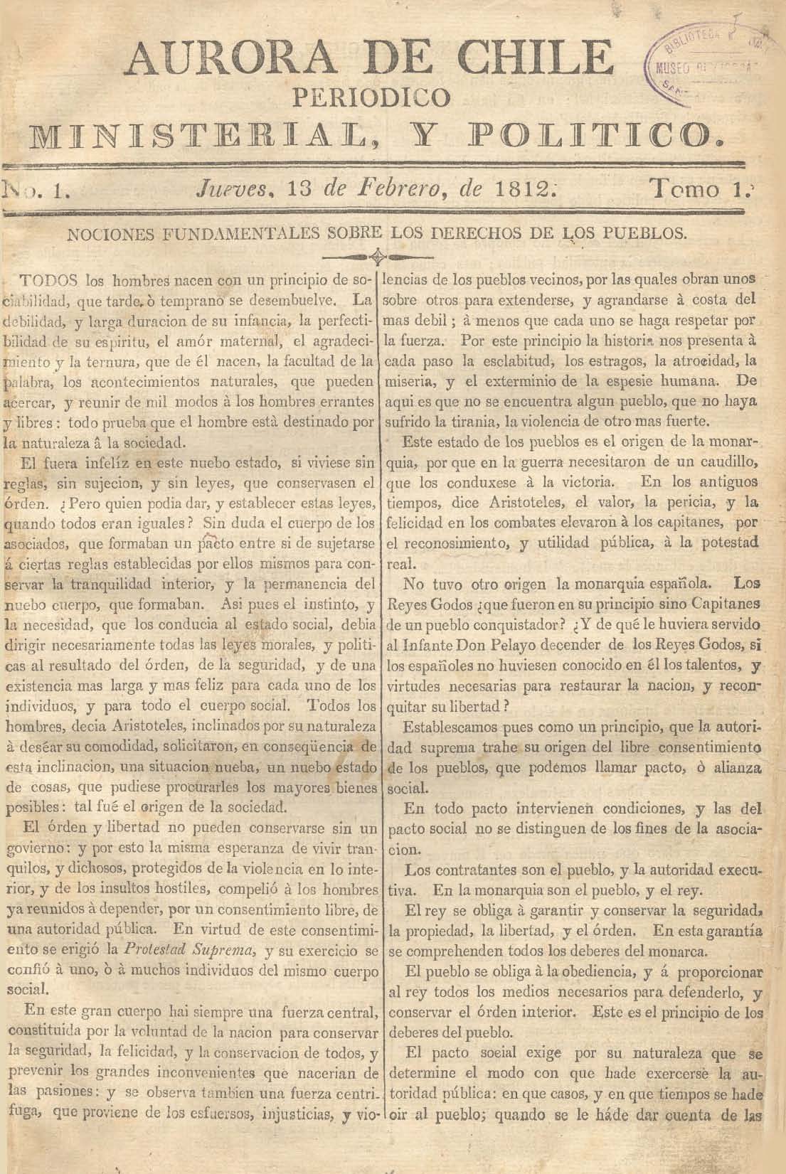 											Ver Núm. 29 (1812): Tomo I. Jueves 27 de Agosto
										